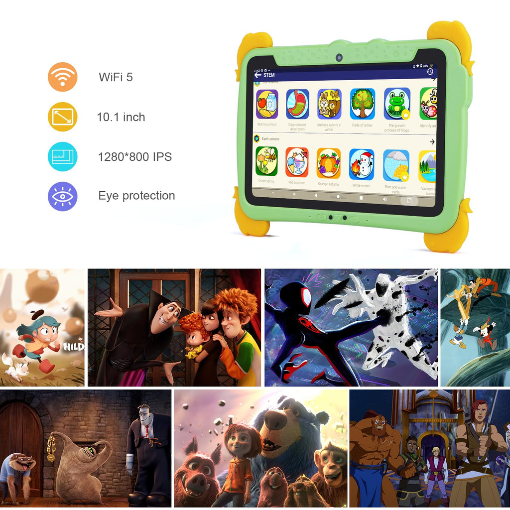 10.1 inch Kids Tablet Android 13 4GB RAM 64GB ROM FHD IPS Screen Green Q281