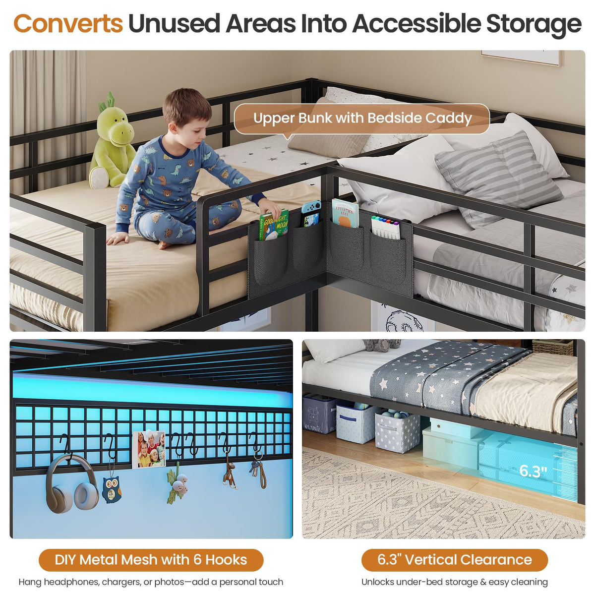 Black Twin Over Twin Triple Bunk Bed with 9 Storage Drawers U285369