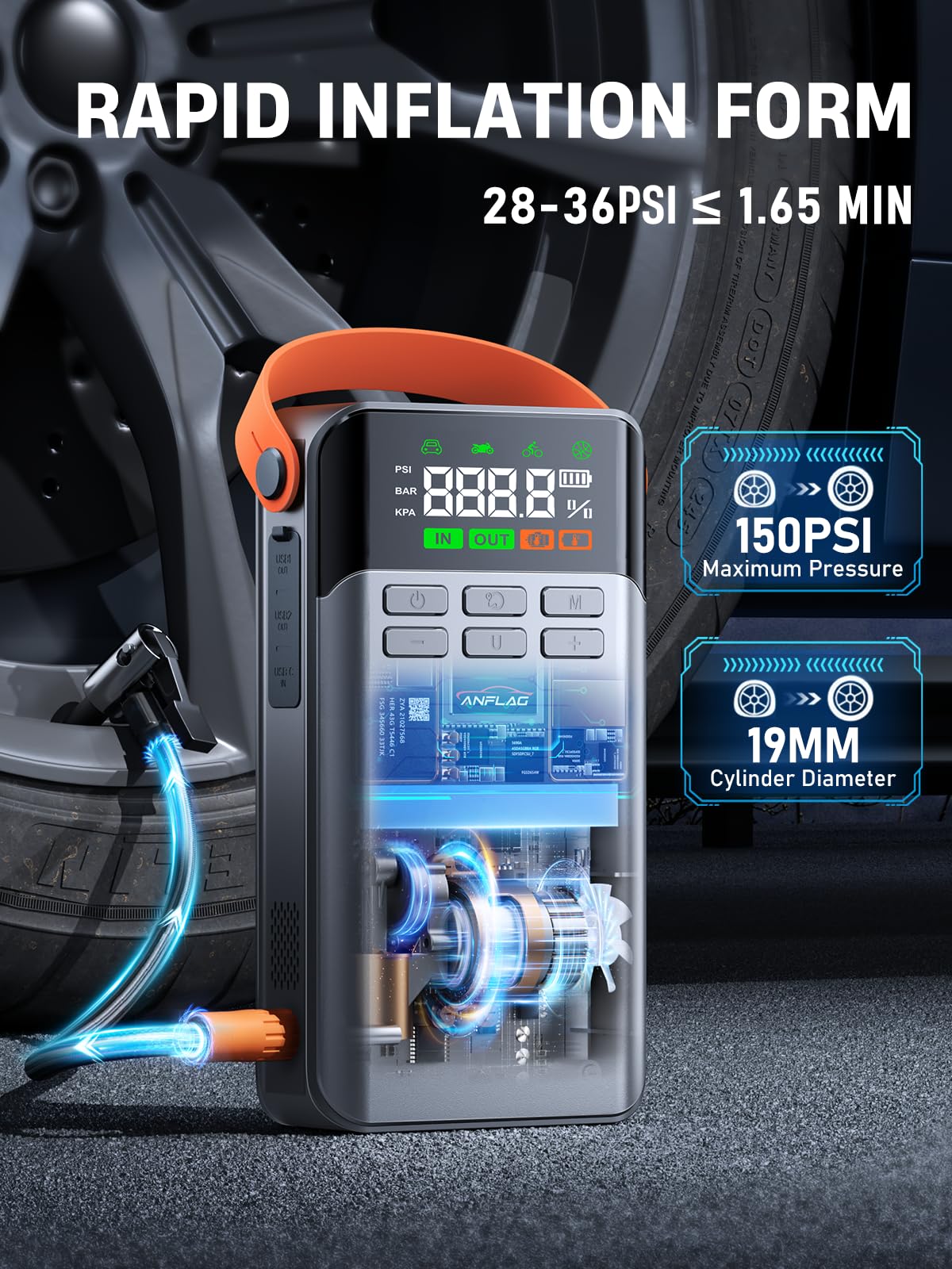 8-in-1 Car Jump Starter with Air Compressor E55859