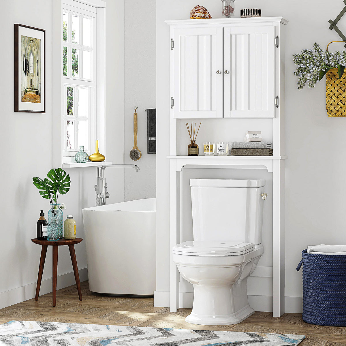 White Bathroom Storage Cabinet with Doors Z954403