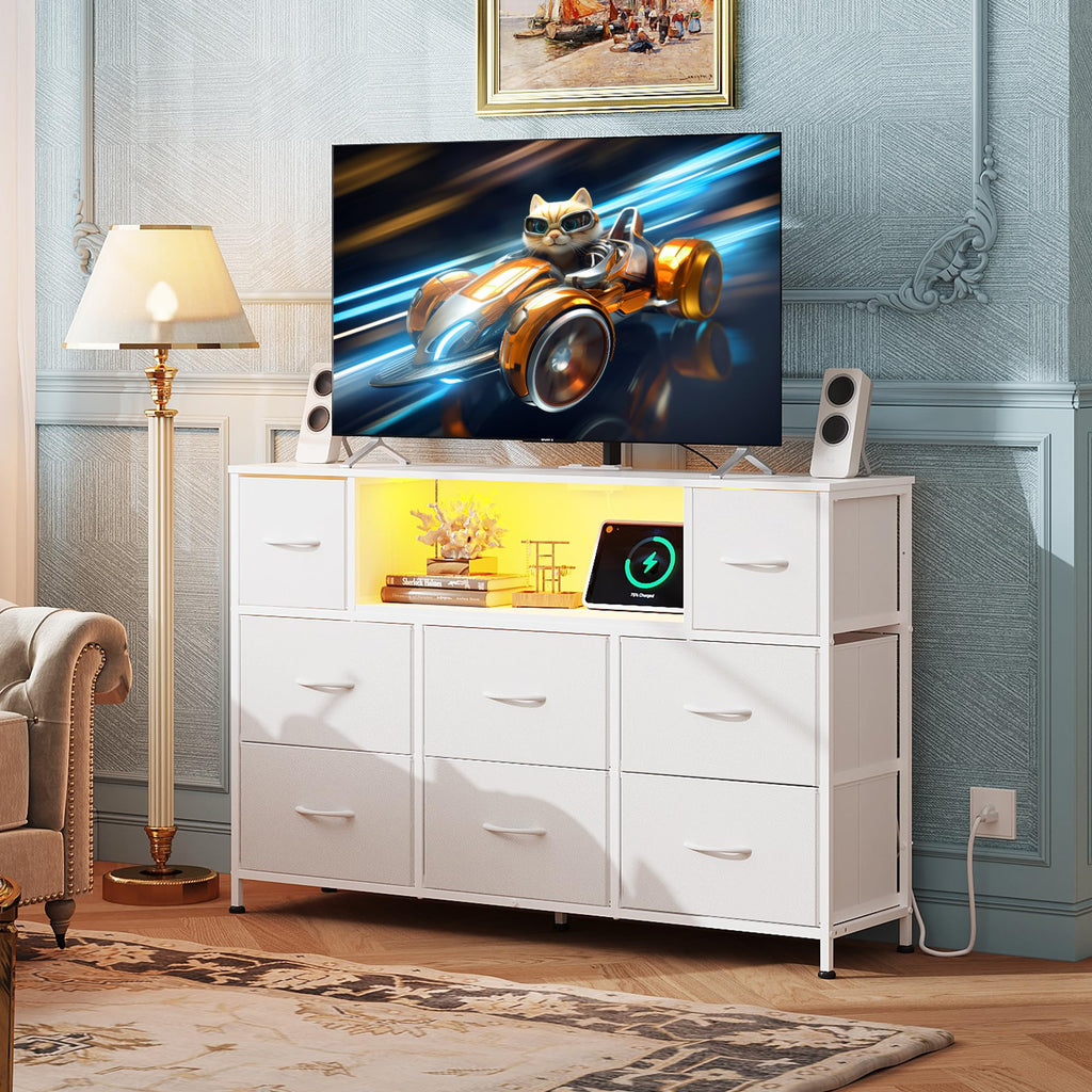 White 2-Piece TV Stand Dresser with 8+9 Fabric Drawers Z7866