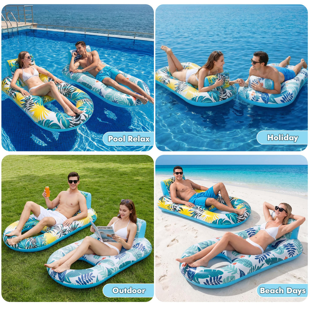 2 Pack Adult Pool Float Lounger with Cup Holders J498154