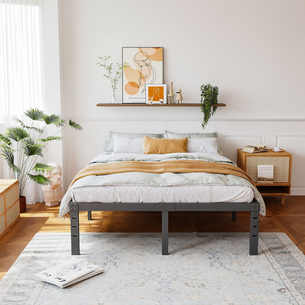 Queen Size 18 Inches Tall Metal Platform Bed Frame K379