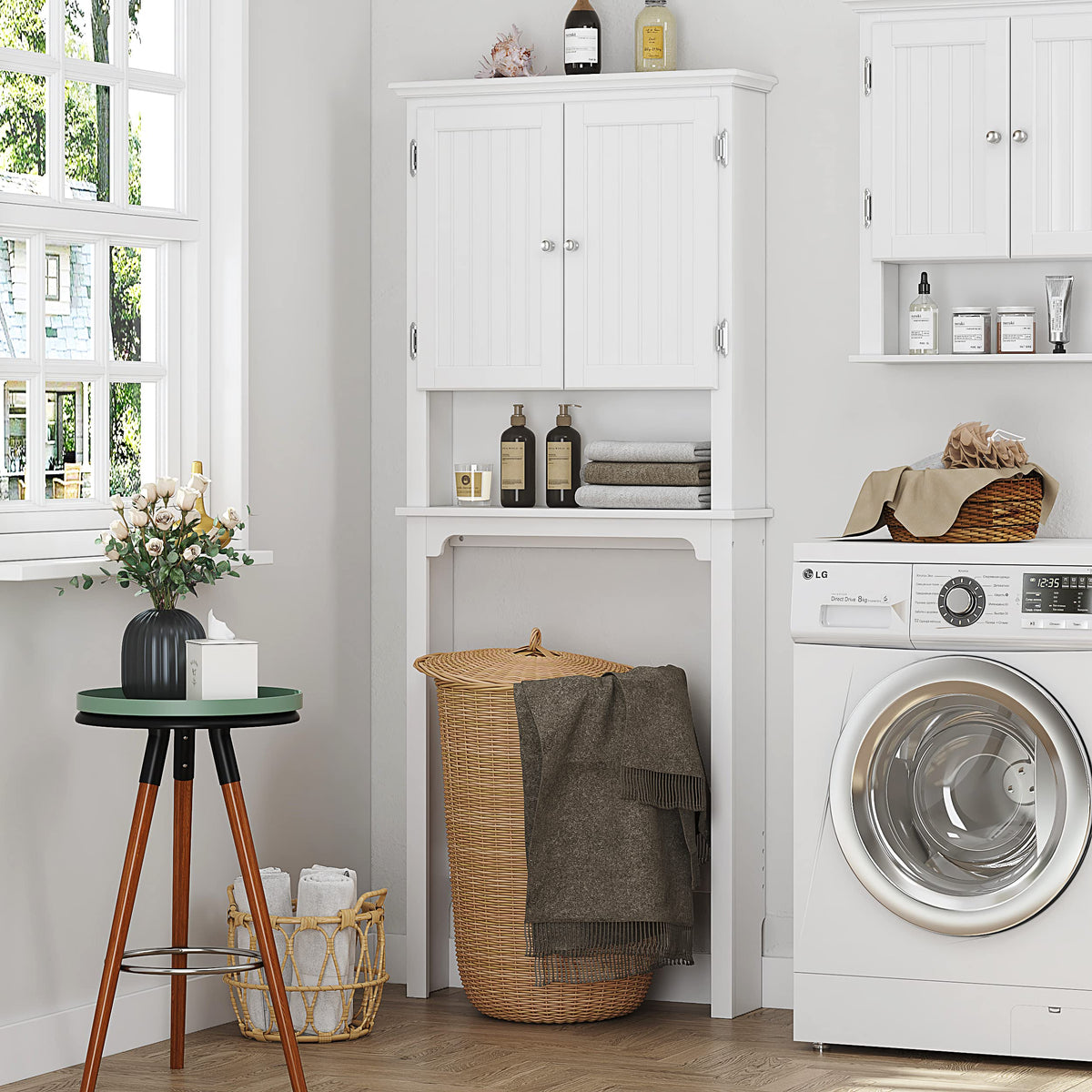 White Bathroom Storage Cabinet with Doors Z954403