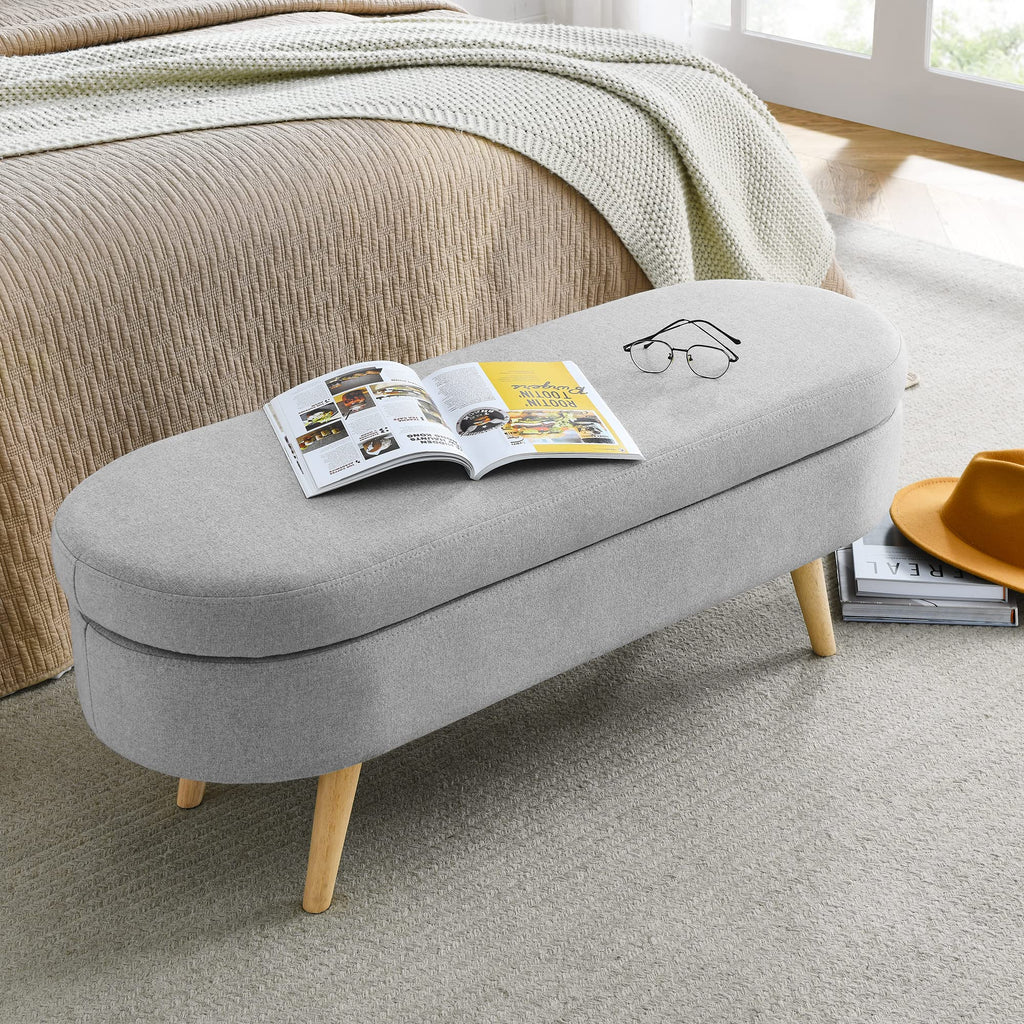Grey Linen Oval Storage Ottoman Bench U635