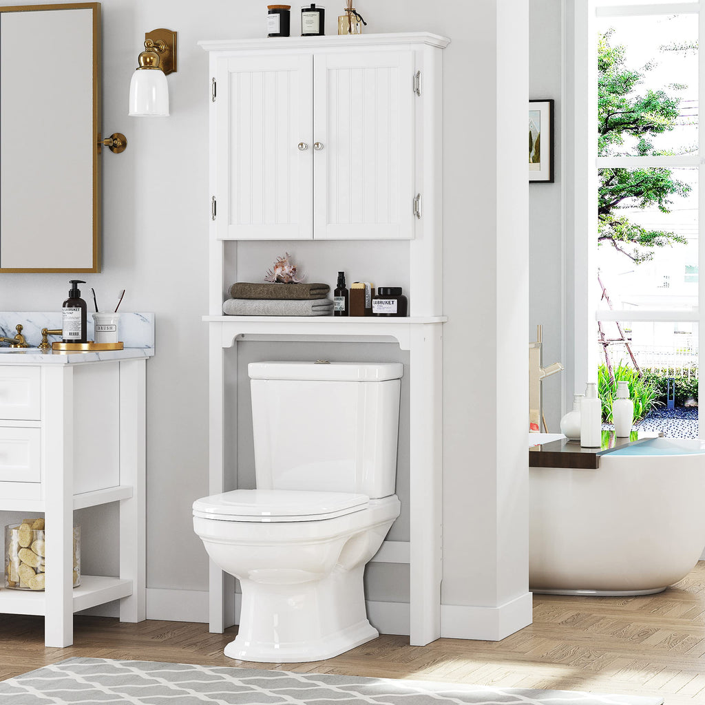 White Bathroom Storage Cabinet with Doors Z954403